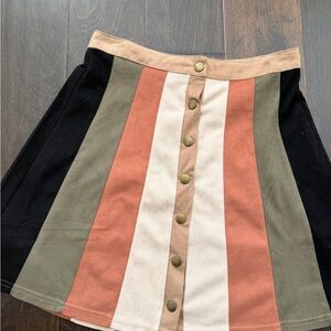 Striped Button-Front A-Line Skirt